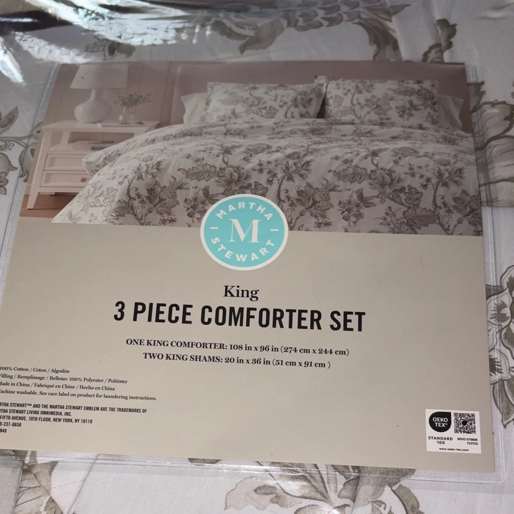 Avery Floral 3-Piece Moonlight Grey Cotton Sateen King Comforter Set